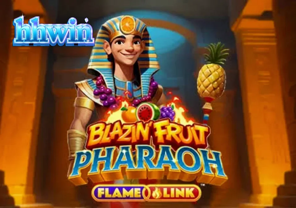 Interface vibrante do slot Blazin’ Fruit Pharaoh FlameLink com símbolos de frutas e elementos egípcios.